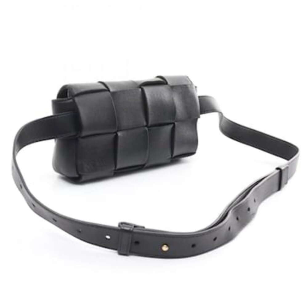 BOTTEGA VENETA Nappa Maxi Intreccio The Belt Cassette Bag in Black.